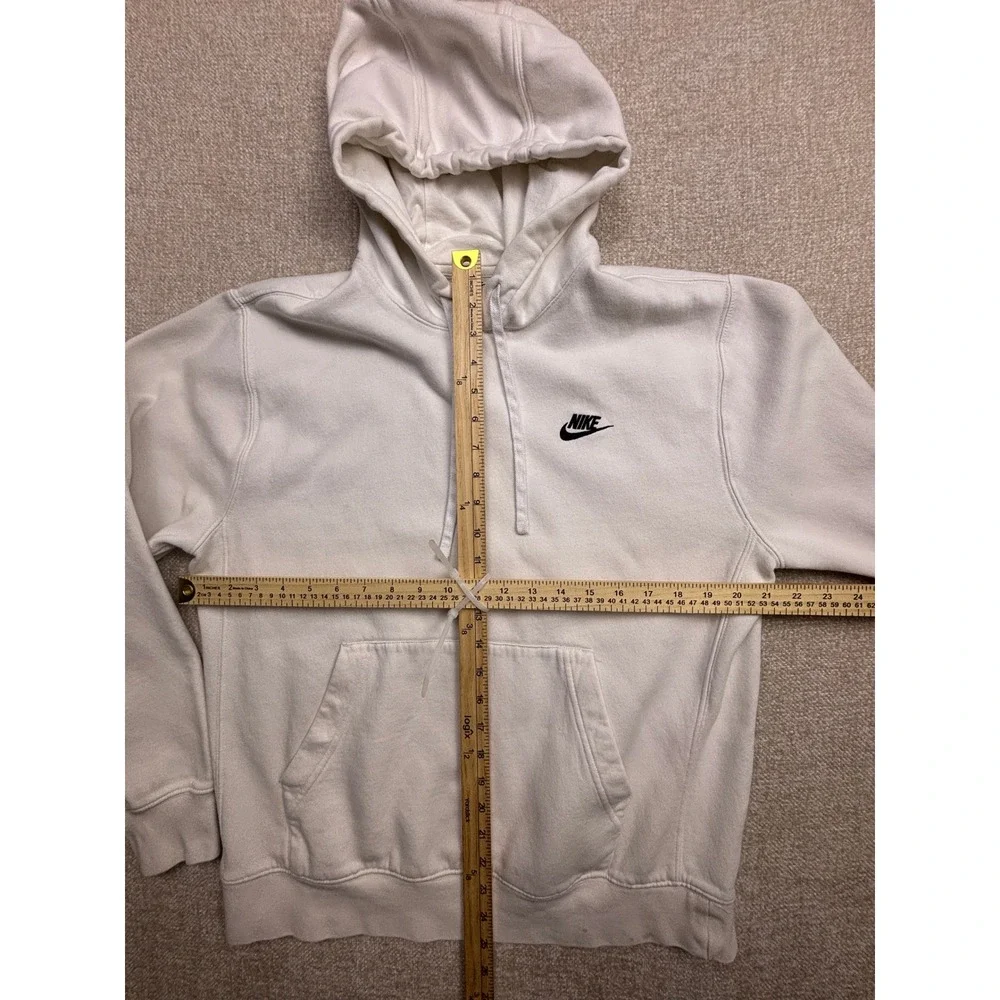 Nike Mens Sportswear Club Fleece Hoodie White Black Embroidered Logo Size M
